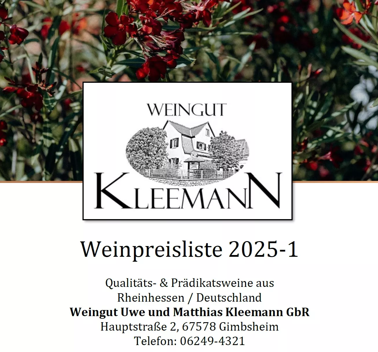 Weingut Kleemann, Gimbsheim - Weinkarte Weingut Kleemann, Gimbsheim - Weinkarte