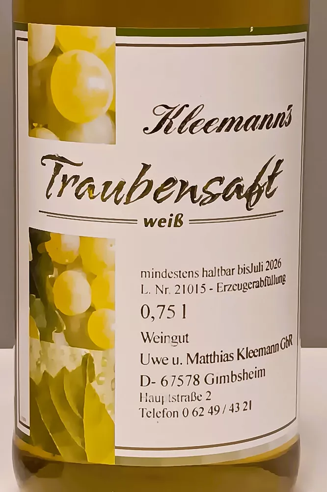 Weingut Uwe und Matthias Kleemann GbR - Traubensaft weiß 0,75 Liter