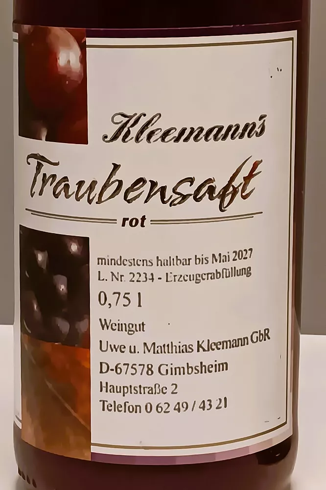Weingut Uwe und Matthias Kleemann GbR - Traubensaft rot 0,75 Liter