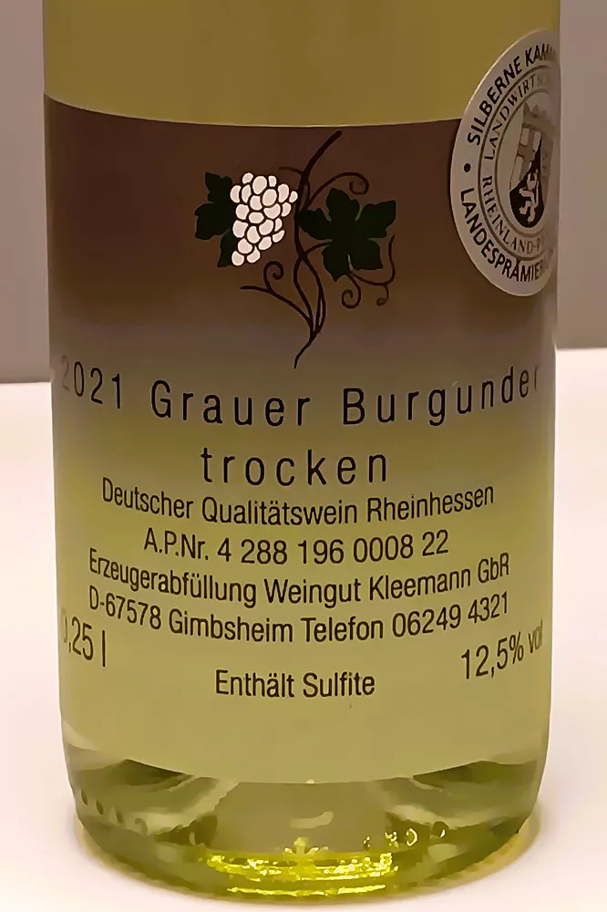 Weingut Uwe und Matthias Kleemann GbR - 2021er Grauer Burgunder trocken 0,25 L